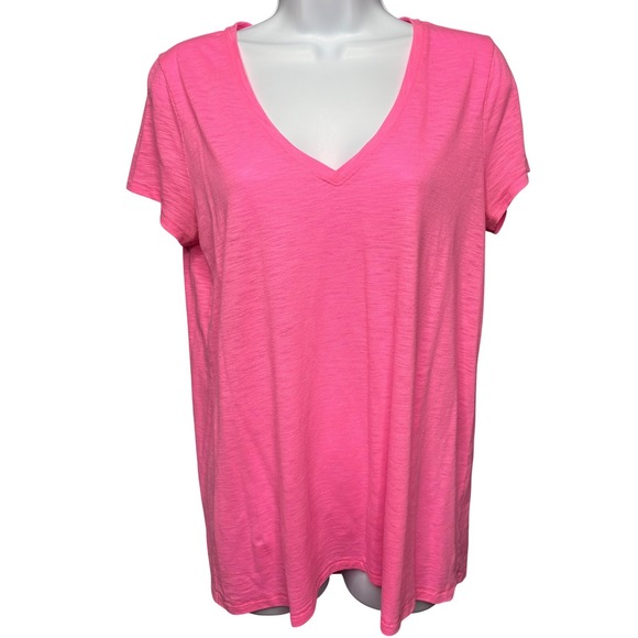 Lilly Pulitzer Tops - LILLY PULITZER Womens Pink V-Neck Slub Knit Short Sleeve T-Shirt M Lightweight